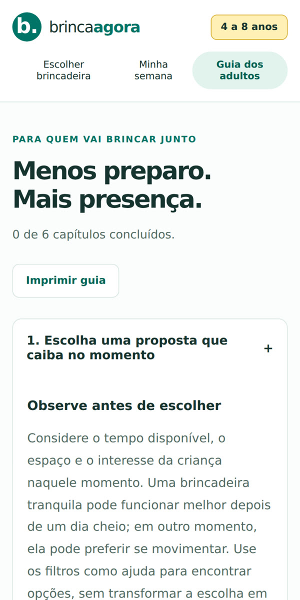 Guia dos adultos com seis capítulos