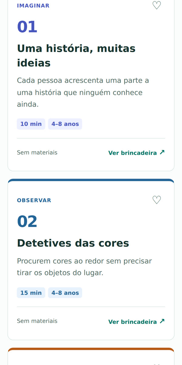 Lista de brincadeiras com categoria, tempo e idade